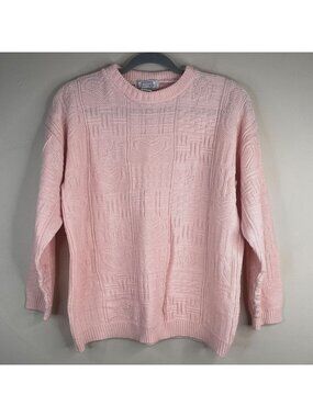 Vintage 80s Sweater Large Petite Pink Pastel Hearts Kawaii Granny Twee Cottage